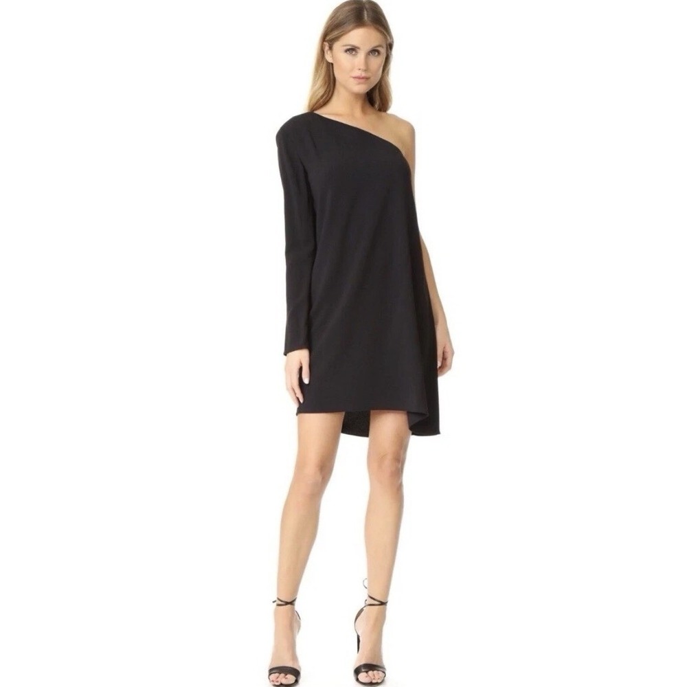 Theory Sintsi Rosina Crepe One-Shoulder Dress Black Size 2 NWT‎ $365
